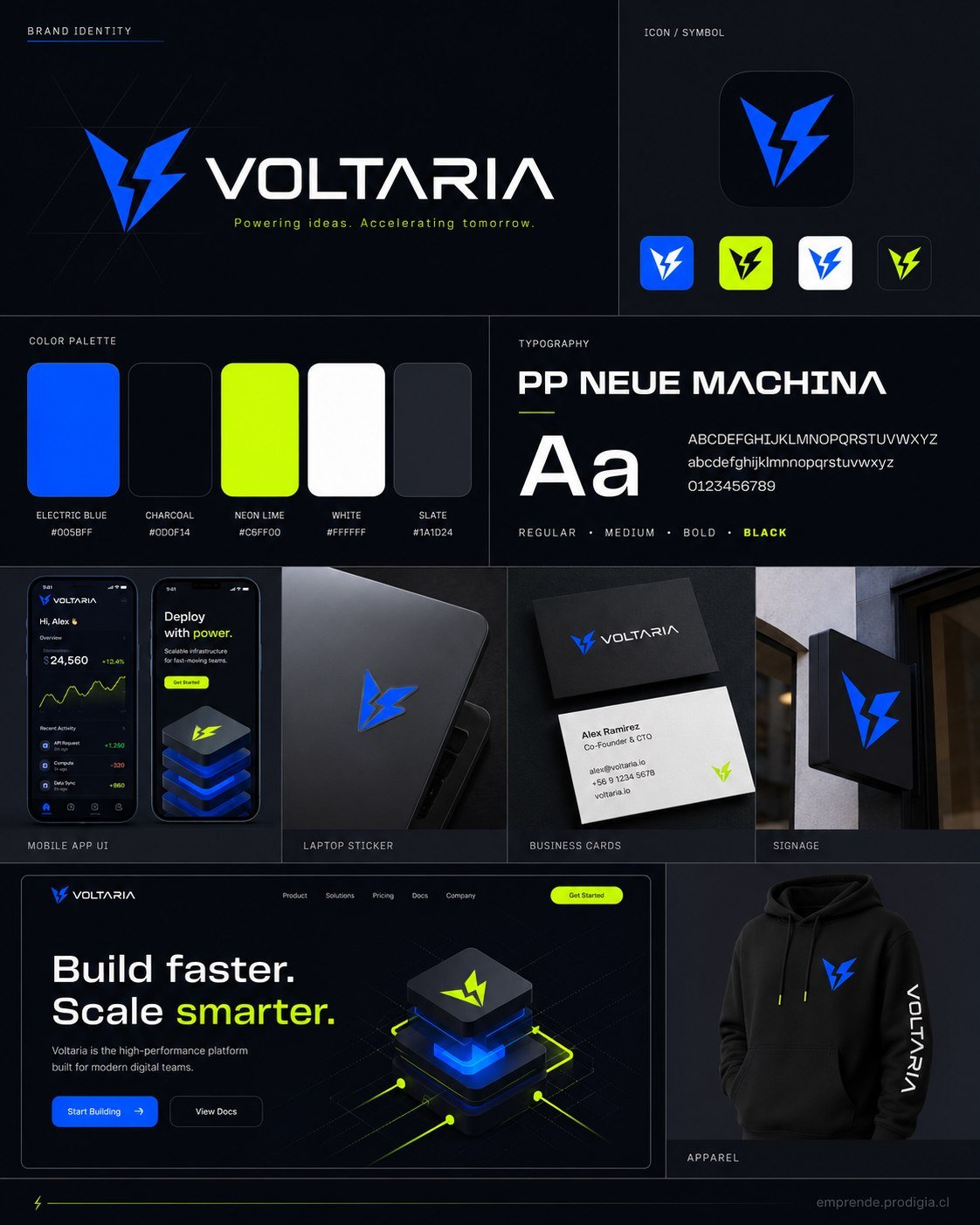 Identidad visual tecnológica para Voltaria